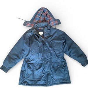 Vintage Cabin Creek 90s Navy Blue and Plaid Hooded Jacket